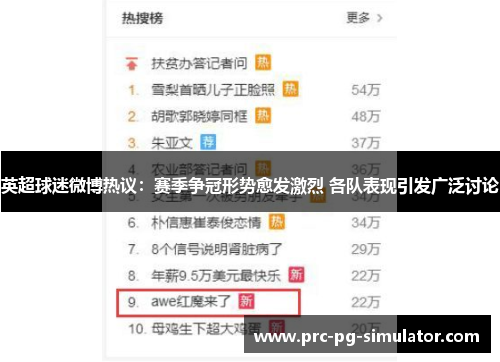英超球迷微博热议:赛季争冠形势愈发激烈 各队表现引发广泛讨论 英超球迷微博热议:赛季争冠形势愈发激烈 各队表现引发广泛讨论