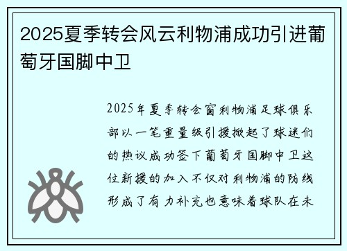 2025夏季转会风云利物浦成功引进葡萄牙国脚中卫 2025夏季转会风云利物浦成功引进葡萄牙国脚中卫